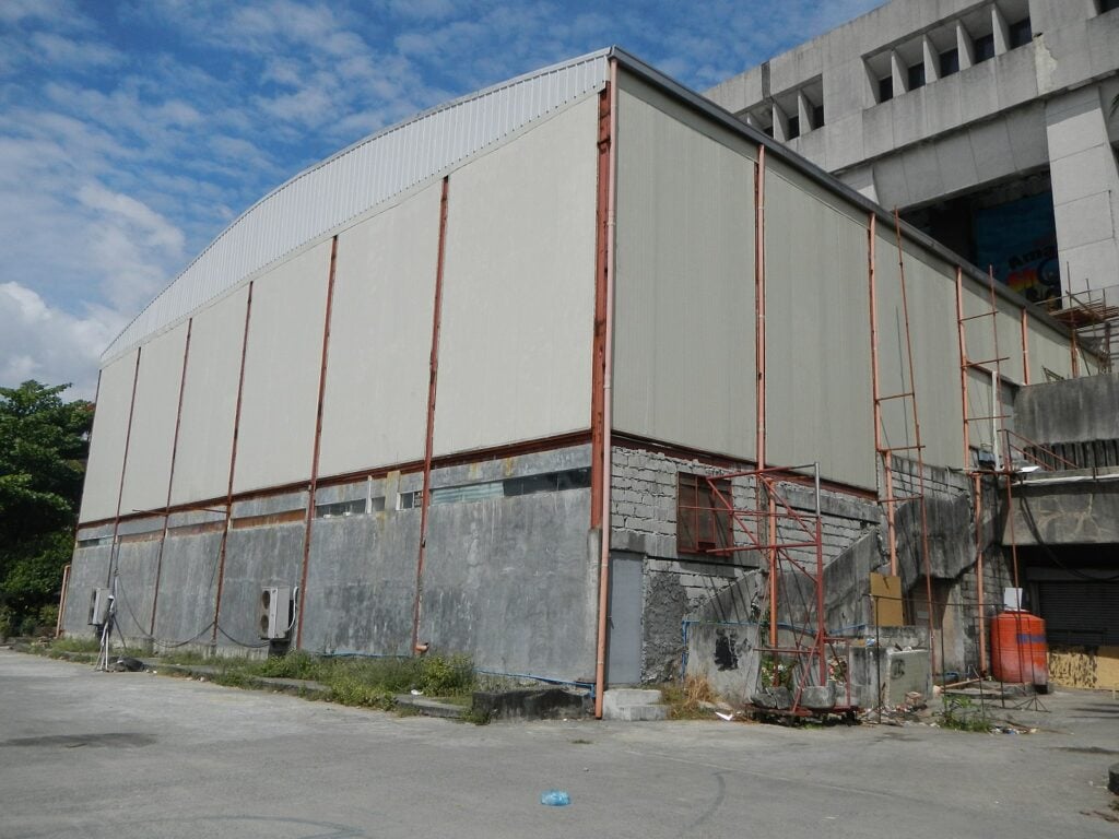 The back of the exterior of the Manila Film Center building