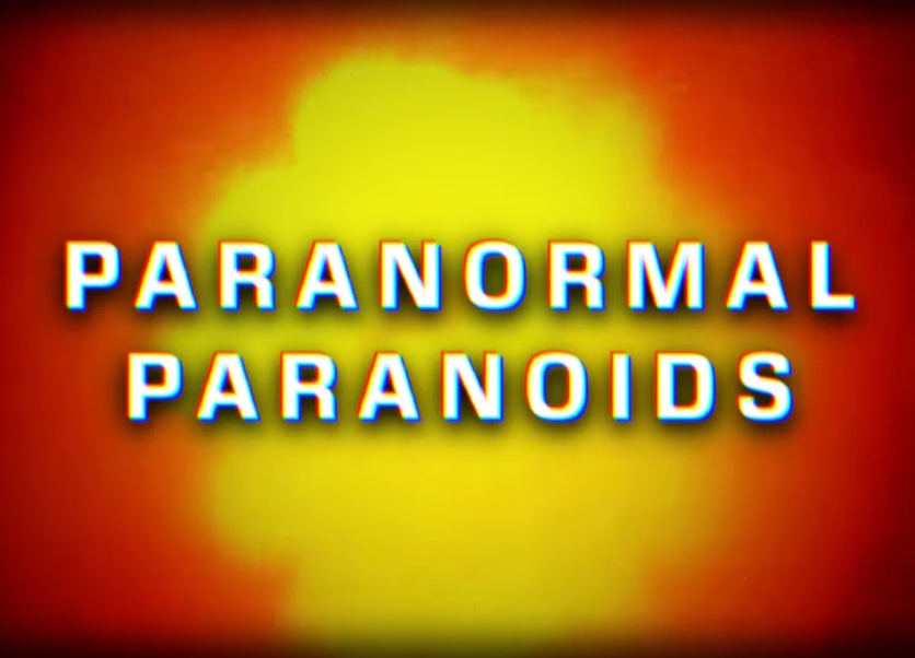 The words Paranormal Paranoids written in white capital letters against a fiery orange background. It's very cheesy