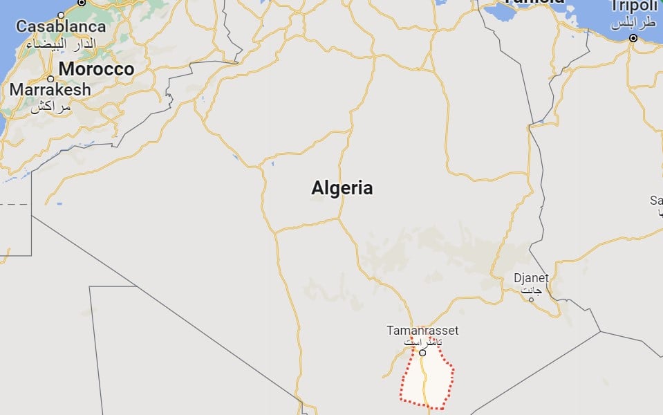 a map showing the location of Tamanrasset in Algeria