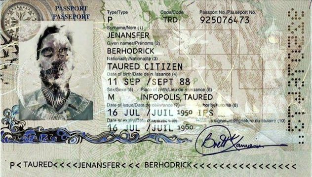 a mock-up of a Taured passport