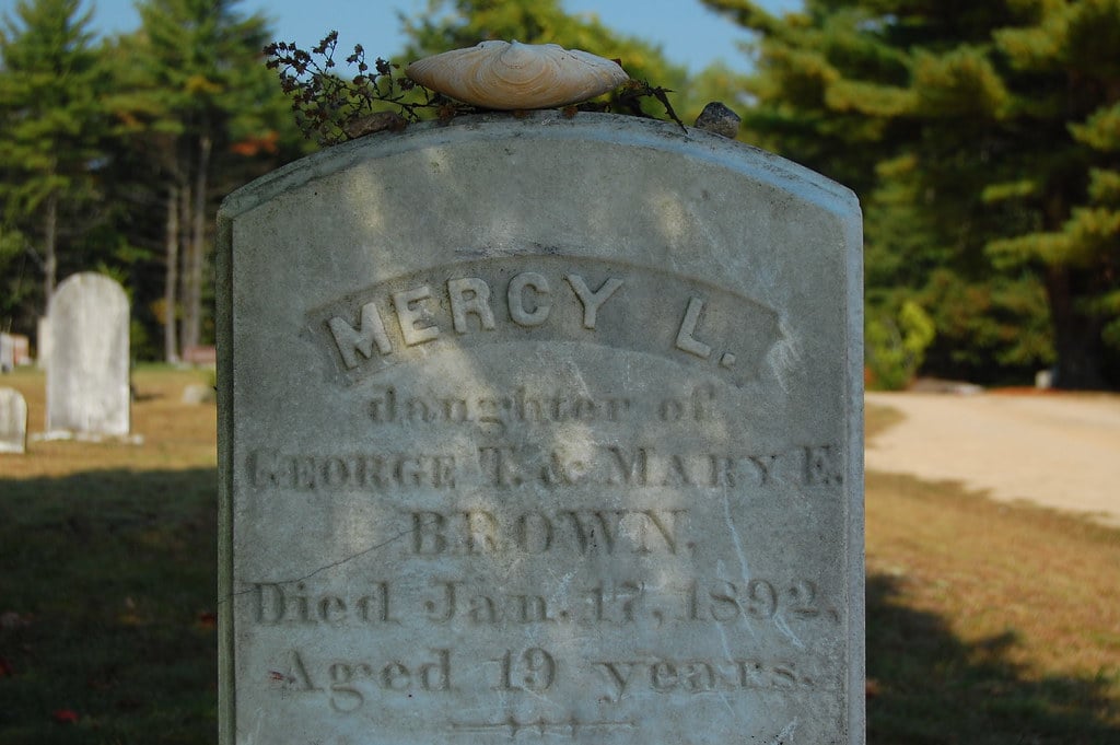 the headstone at Mercy Brown's grave in Exeter, Rhode Island