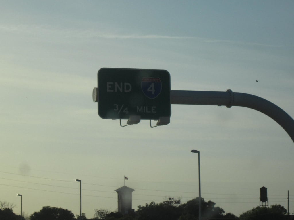 a sign for the end of Interstate 4 in Florida