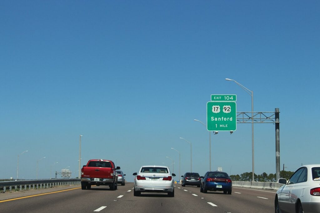 the exit for Sanford, Florida off of Interstate 4