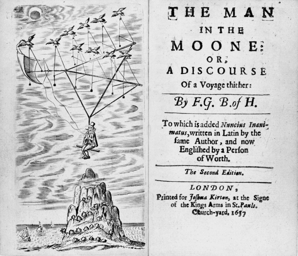 The frontispiece and title page of the 1657 edition of The Man In The Moon