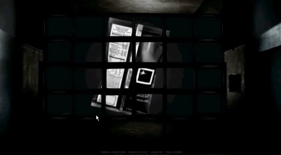 a wall of tv screens in Asylum 626 showing a bag of doritos