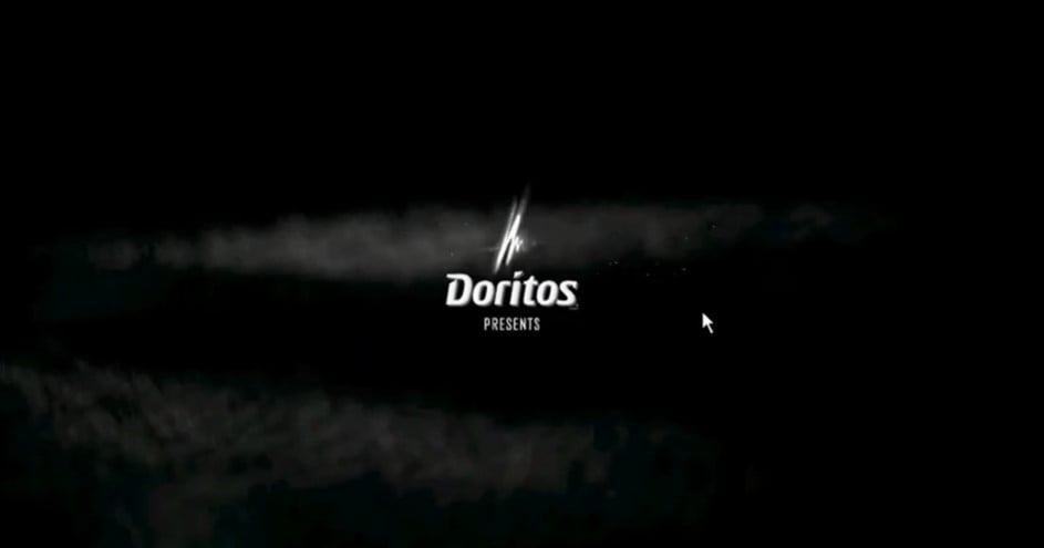 a black screen with static and the words "Doritos Presents" written in the middle in white letters