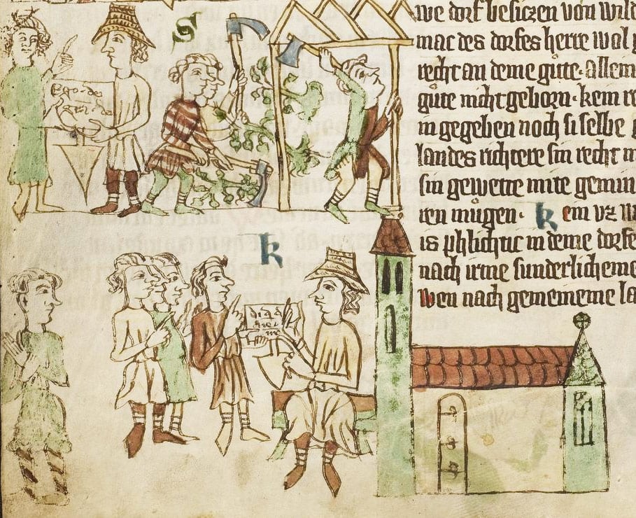 a medieval text depicting a locator at work. possibly inspiration for the pied piper