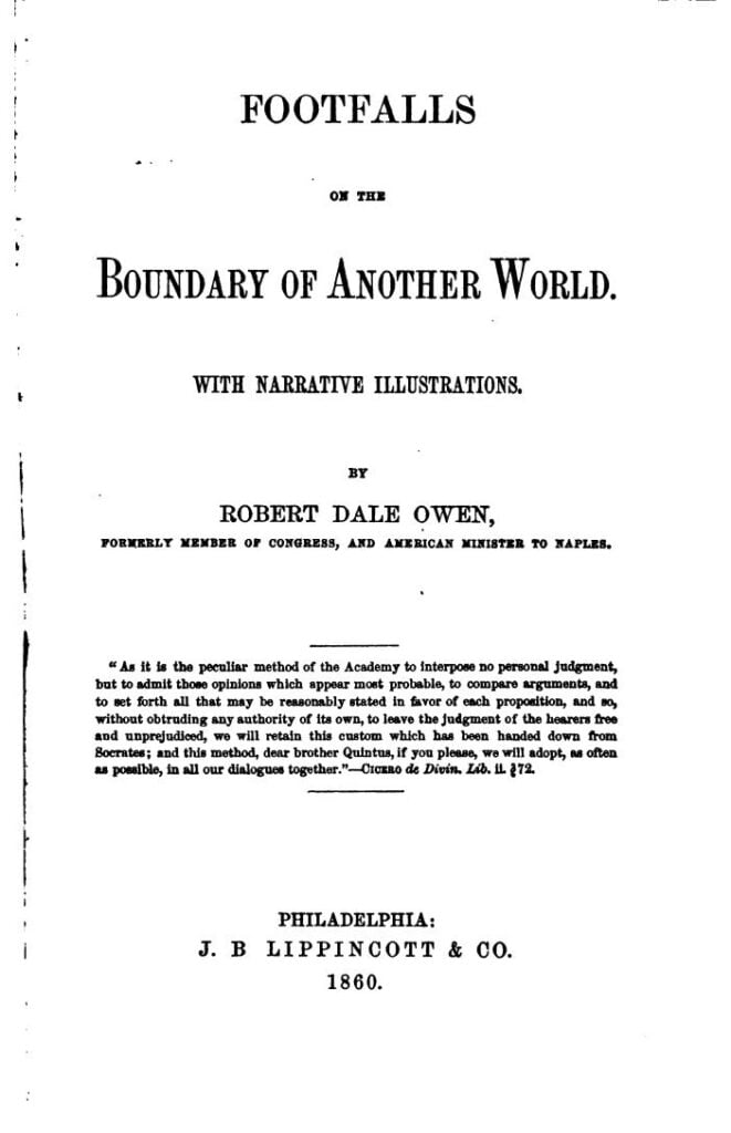the cover page of Robert Dale Owen's book Footfalls At The Boundary Of Another World
