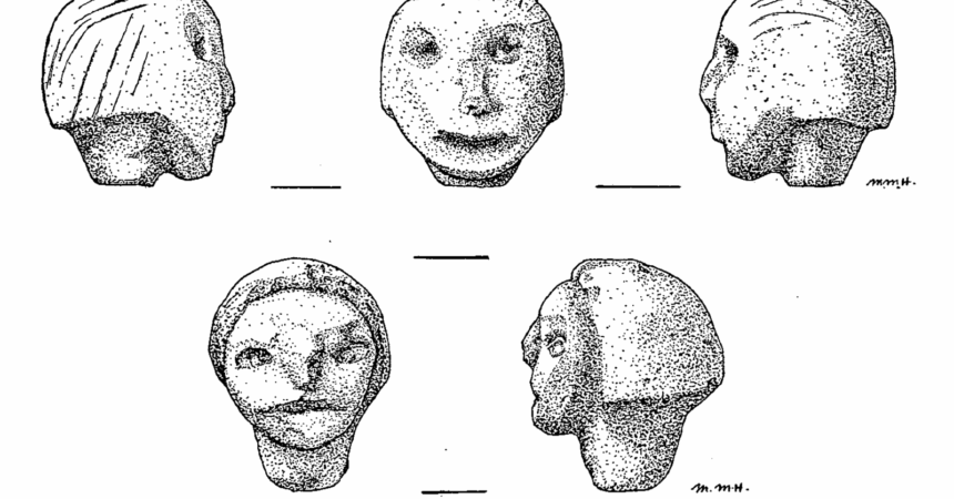 illustration of the hexham heads as they appeared in the 1973 article "Some new thoughts on old heads"