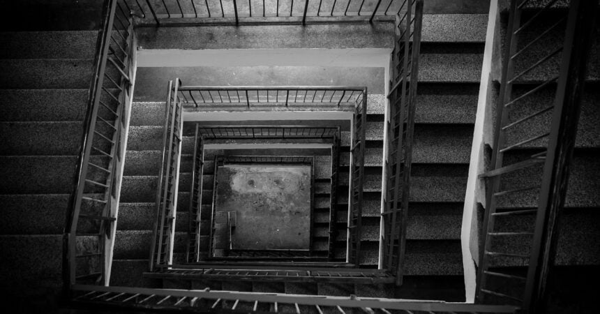 looking down a spiral staircase