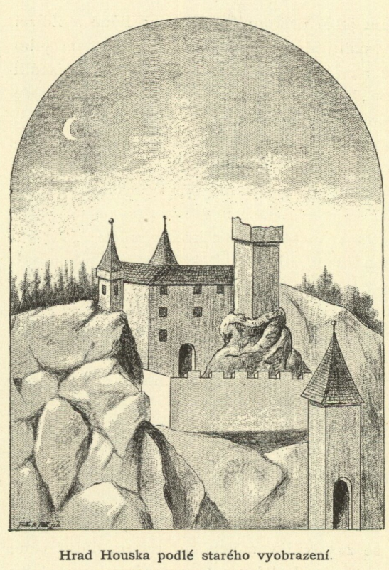 an illustration of Houska Castle as it appeared in 1895