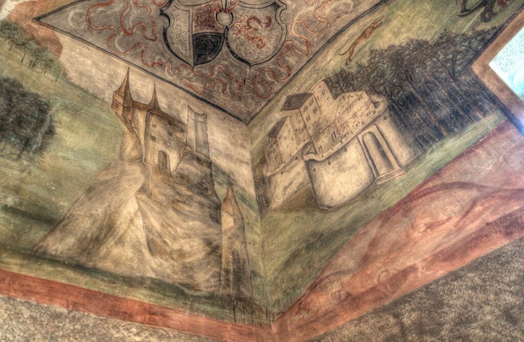A fresco on the wall of the chapel of Houska Castle