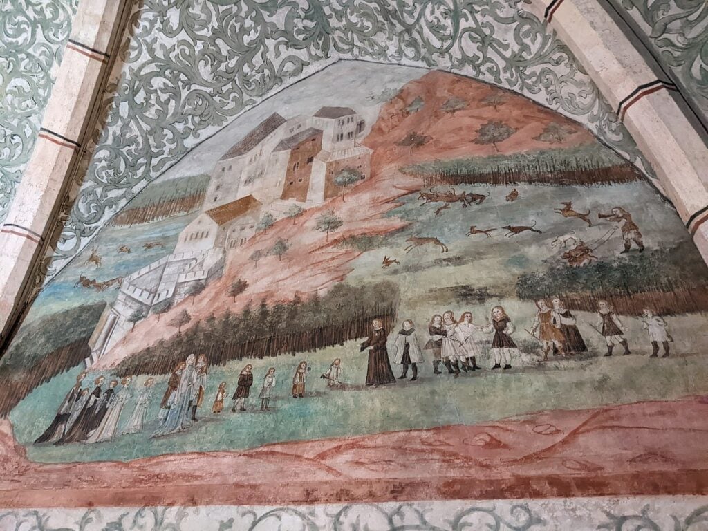 A fresco on the wall of Houska Castle's chapel