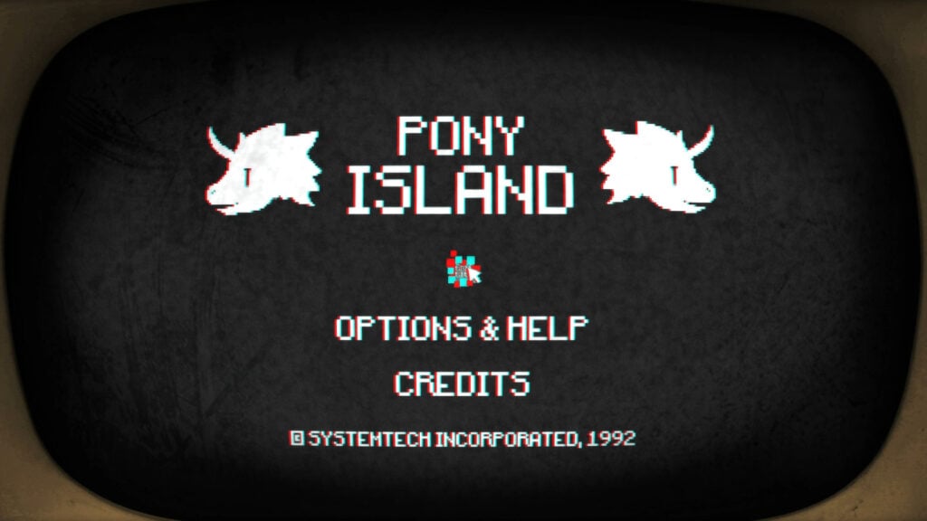 a screenshot from the video game Pony Island showing the title screen for the game