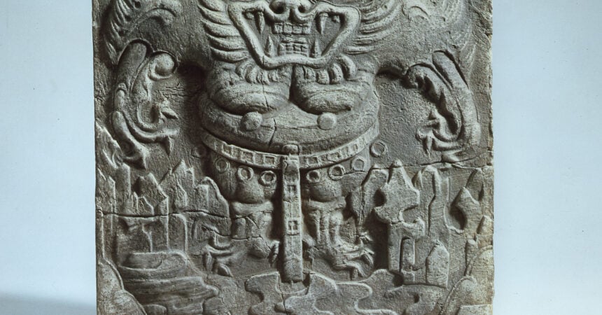 an ancient piece of pottery depicting a dokkaebi, or Korean goblin