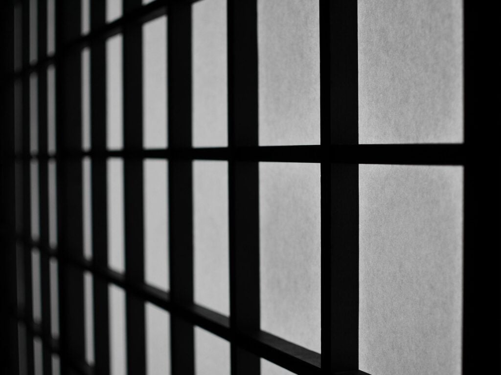 black and white close up of shoji panels viewed at an angle