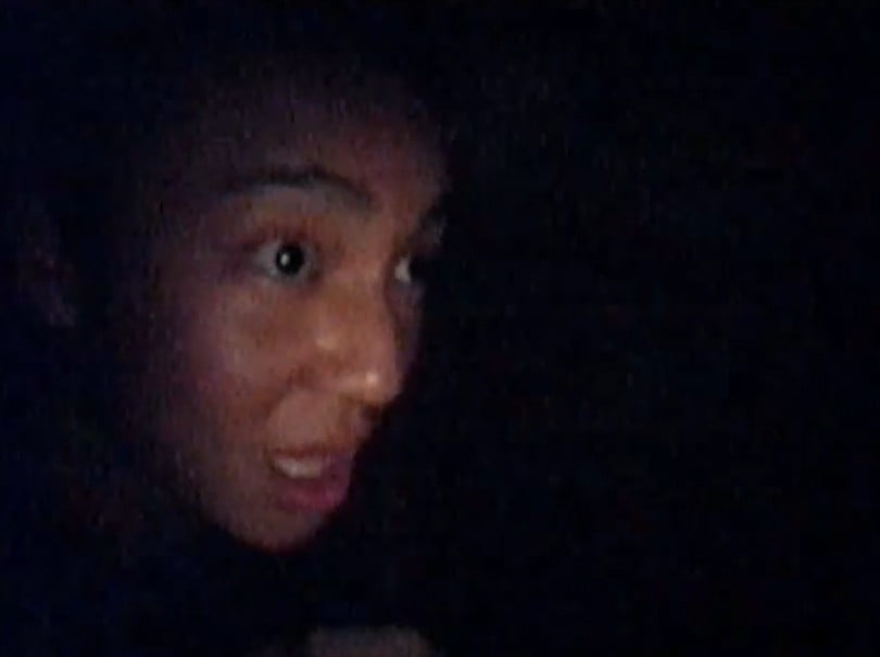 camera footage of the face of a contestant on MTV's Fear, shot via a camera worn on their body